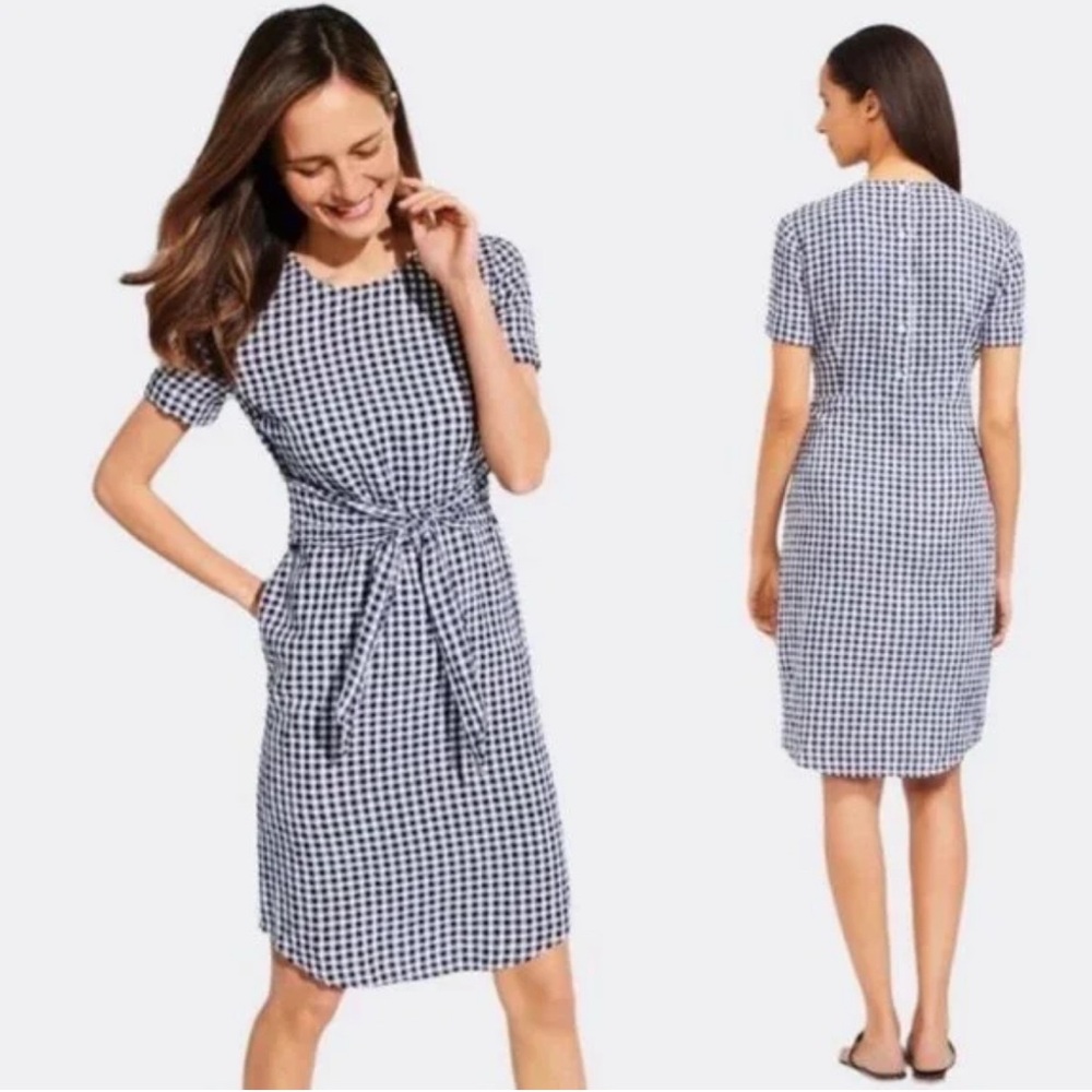 Chic Navy Checkered Midi Dress